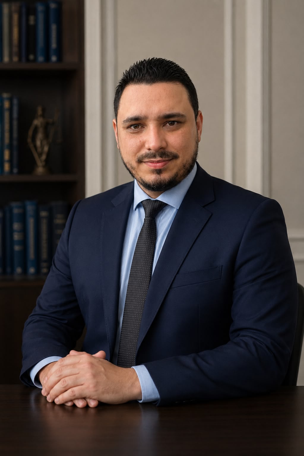 James Mariano, advogado, sentado à mesa em seu escritório